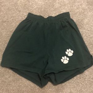 Comfy green shorts with paw prints